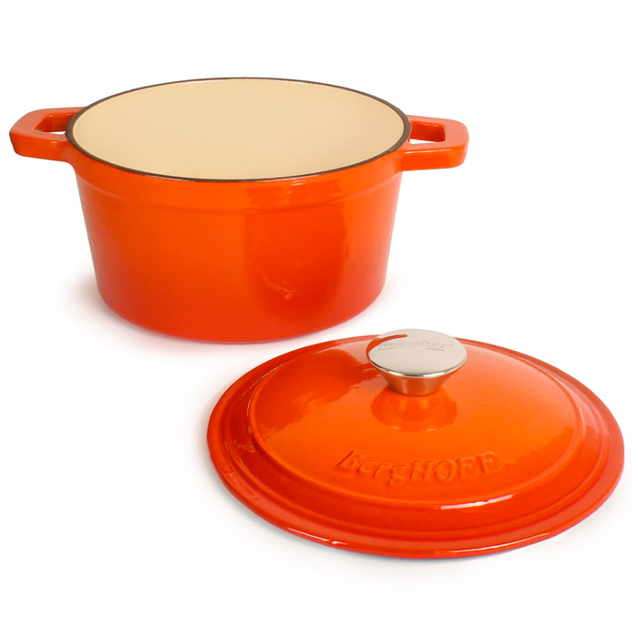 Image 3 of Neo 4pc Cast Iron Cookware Set, Fry Pan, Grill Pan & Round Dutch Oven, Orange