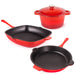 Image 1 of Neo 4pc Cast Iron Cookware Set, Fry Pan, Grill Pan & Round Dutch Oven, Red