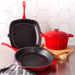 Image 2 of Neo 4pc Cast Iron Cookware Set, Fry Pan, Grill Pan & Round Dutch Oven, Red