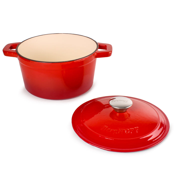 Image 7 of Neo 4pc Cast Iron Cookware Set, Fry Pan, Grill Pan & Round Dutch Oven, Red