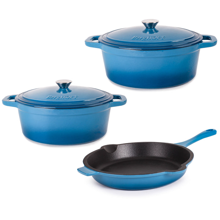 Image 1 of Neo 5pc Cast Iron Oval Dutch Oven Set with 10" Fry Pan, 5qt. & 8qt., Blue