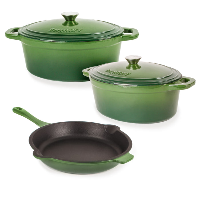 Image 1 of Neo 5pc Cast Iron Oval Dutch Oven Set with 10" Fry Pan, 5qt. & 8qt., Green