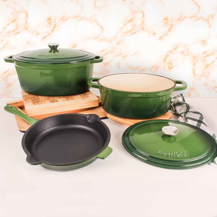 Image 2 of Neo 5pc Cast Iron Oval Dutch Oven Set with 10" Fry Pan, 5qt. & 8qt., Green