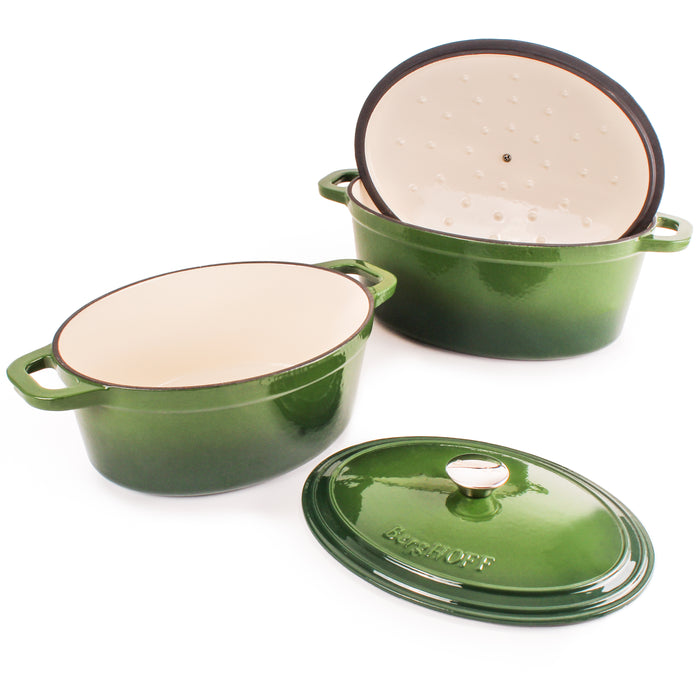 Image 4 of Neo 5pc Cast Iron Oval Dutch Oven Set with 10" Fry Pan, 5qt. & 8qt., Green