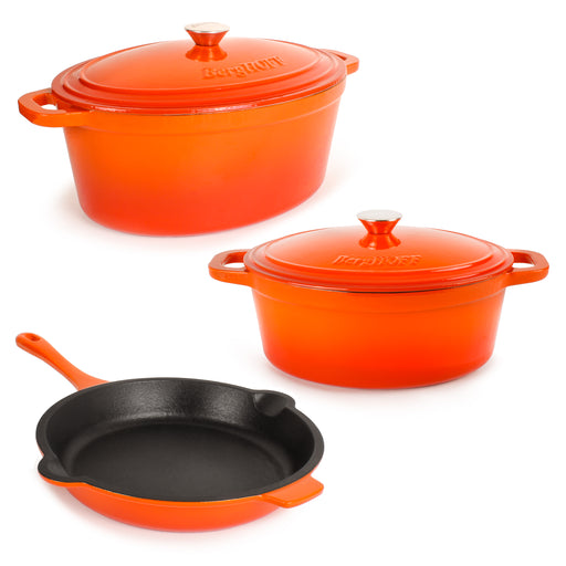 Image 1 of Neo 5pc Cast Iron Oval Dutch Oven Set with 10" Fry Pan, 5qt. & 8qt., Orange