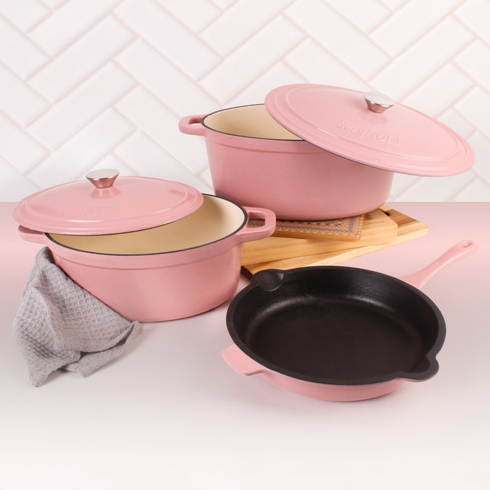 Image 2 of Neo 5pc Cast Iron Oval Dutch Oven Set with 10" Fry Pan, 5qt. & 8qt., Pink