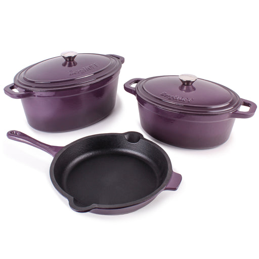 Image 1 of Neo 5pc Cast Iron Oval Dutch Oven Set with 10" Fry Pan, 5qt. & 8qt., Purple