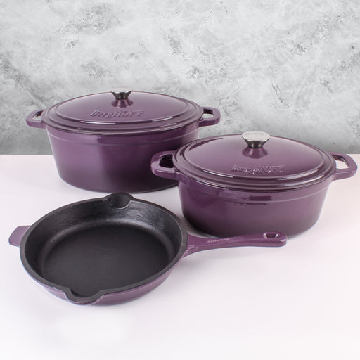 Image 2 of Neo 5pc Cast Iron Oval Dutch Oven Set with 10" Fry Pan, 5qt. & 8qt., Purple