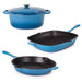 Image 1 of Neo 4pc Cast Iron Cookware Set, Grill Pan, Fry Pan & Oval Dutch Oven, Blue