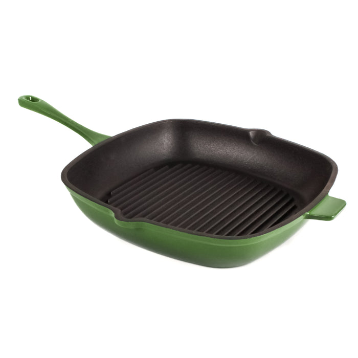 Image 4 of Neo 4pc Cast Iron Cookware Set, Grill Pan, Fry Pan & Oval Dutch Oven, Green