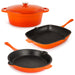 Image 1 of Neo 4pc Cast Iron Cookware Set, Grill Pan, Fry Pan & Oval Dutch Oven, Orange