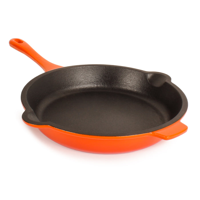 Image 7 of Neo 4pc Cast Iron Cookware Set, Grill Pan, Fry Pan & Oval Dutch Oven, Orange