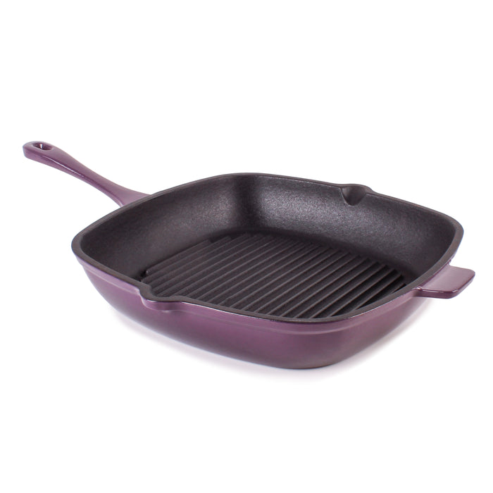 Image 3 of Neo 4pc Cast Iron Cookware Set, Grill Pan, Fry Pan & Oval Dutch Oven, Purple