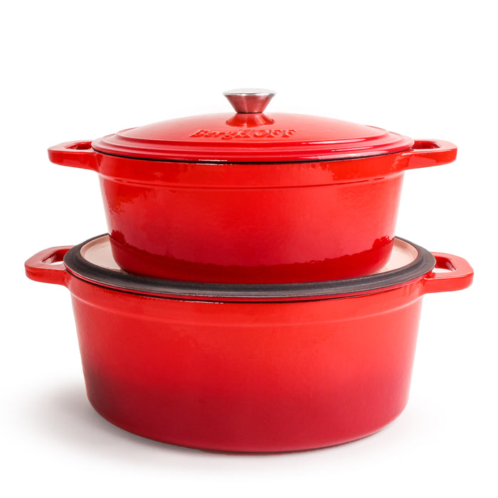 Image 3 of Neo 4pc Cast Iron Cookware Set, 5qt. & 8qt., Red