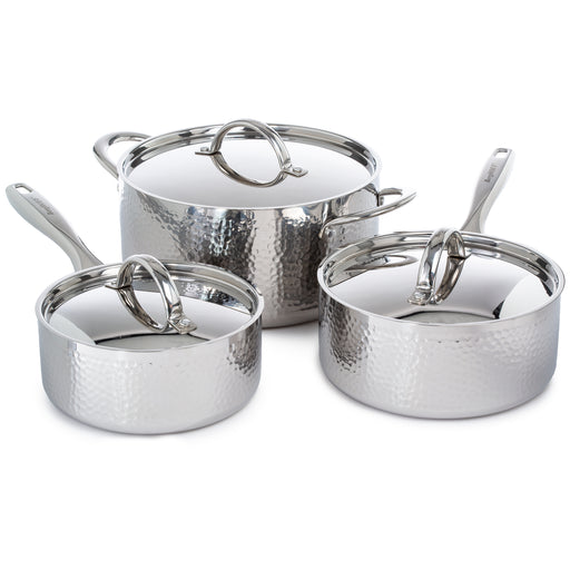 Image 1 of Vintage 6pc Tri-Ply 18/10 Stainless Steel Cookware Set with Lids, Hammered