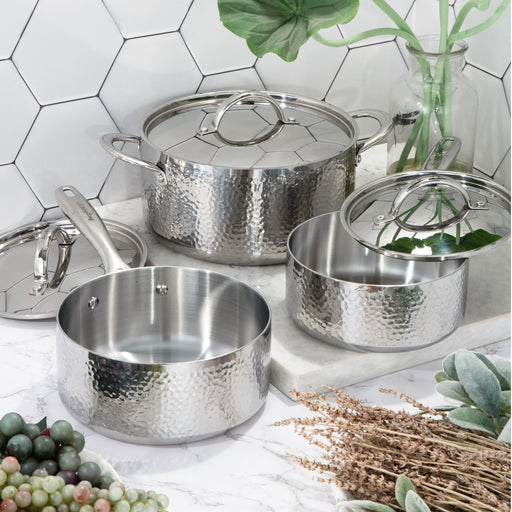 Image 2 of Vintage 6pc Tri-Ply 18/10 Stainless Steel Cookware Set with Lids, Hammered