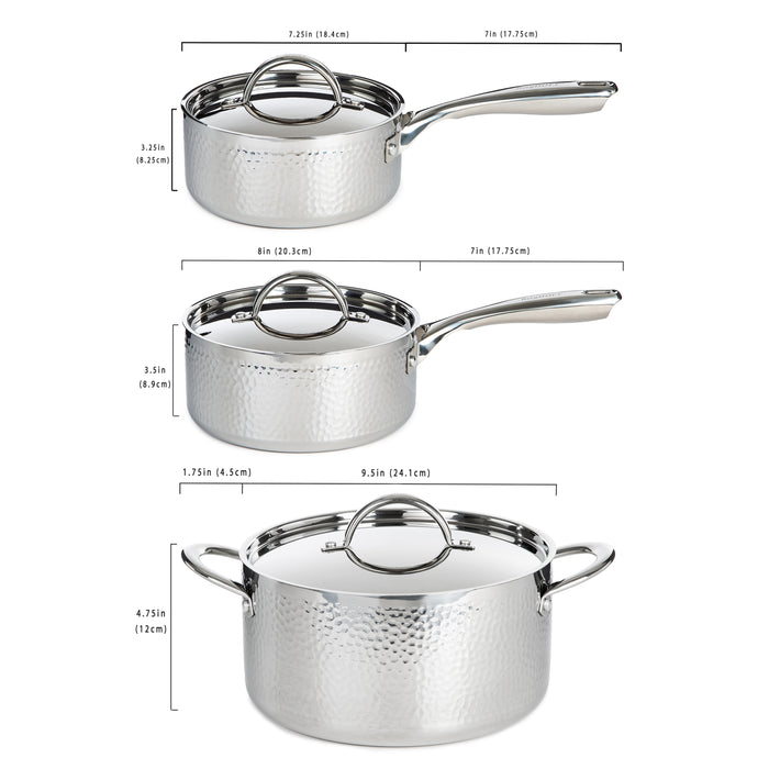 Image 4 of Vintage 6pc Tri-Ply 18/10 Stainless Steel Cookware Set with Lids, Hammered