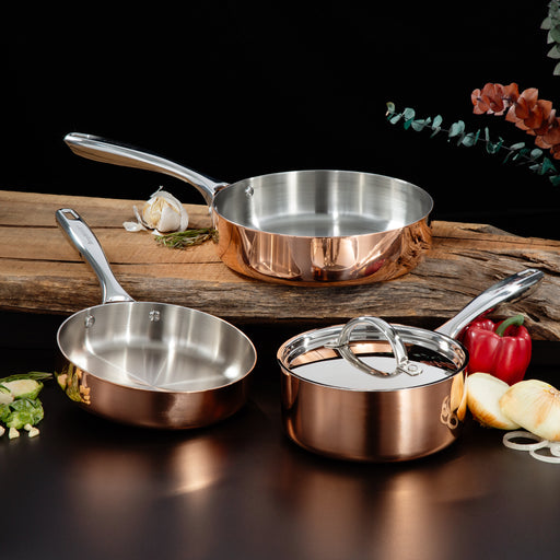 Image 2 of BergHOFF Vintage 4pc Tri-Ply Copper Cookware Set with Lids, Polished