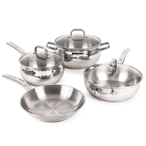 Image 1 of BergHOFF Belly Shape 7pc 18/10 Stainless Steel Cookware Set with Glass Lids