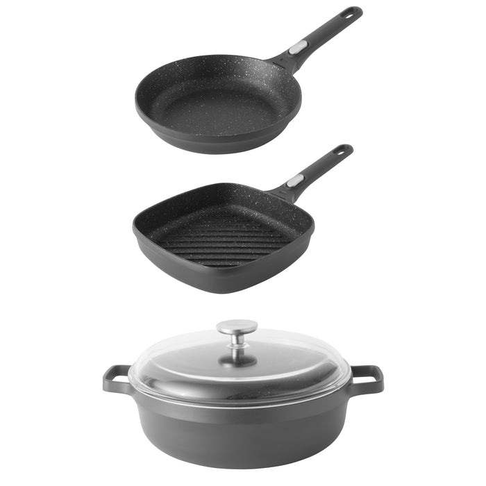 Image 1 of BergHOFF Gem 4Pc Non-stick Cast Aluminum Cookware Set, Fry pan, Grill Pan & Saute Pan