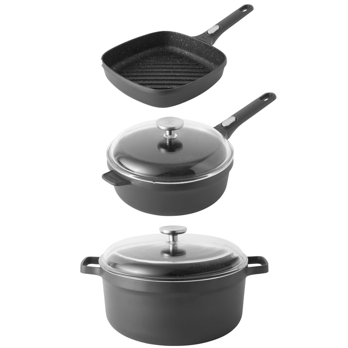 Image 1 of GEM 5Pc Non-stick Cast Aluminum Set, Grill Pan, Saute Pan & Stockpot