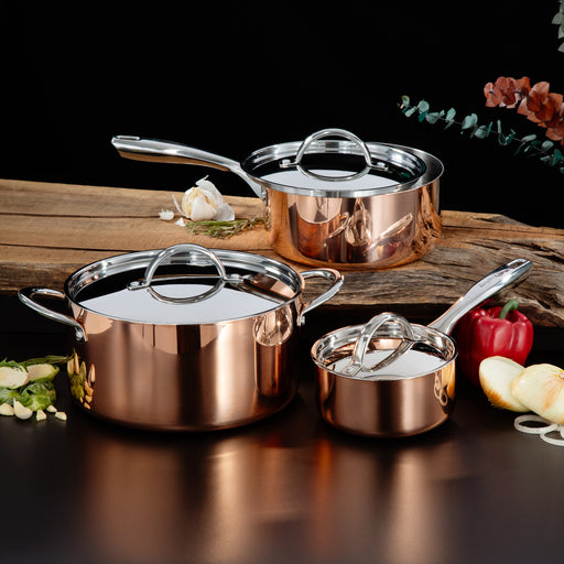 Image 2 of BergHOFF Vintage 6pc Tri-Ply Copper Cookware Set with Lids, Polished