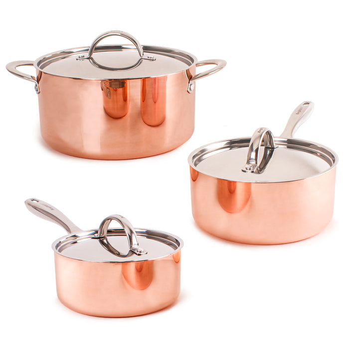 Image 10 of BergHOFF Vintage 6pc Tri-Ply Copper Cookware Set with Lids, Polished