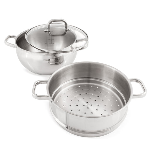 Image 1 of BergHOFF Belly Shape 3pc 18/10 Stainless Steel Steamer Set with Glass Lid
