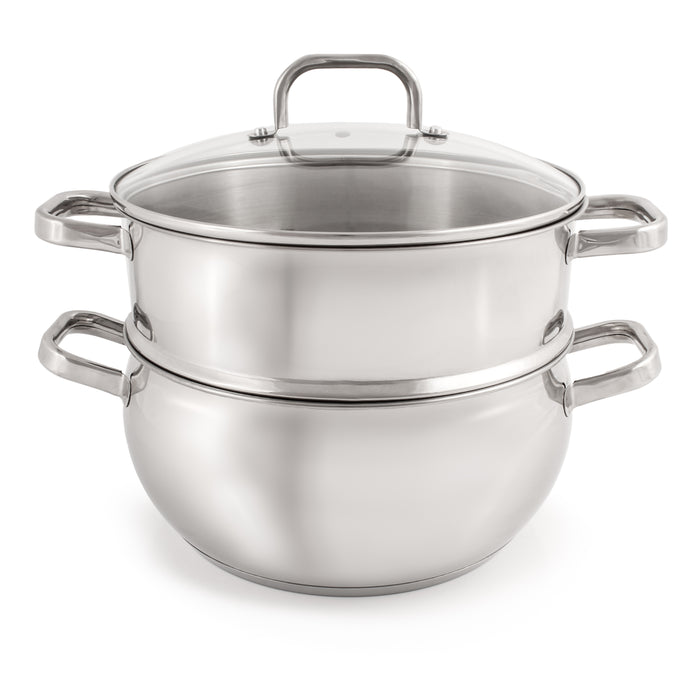 Image 2 of BergHOFF Belly Shape 3pc 18/10 Stainless Steel Steamer Set with Glass Lid