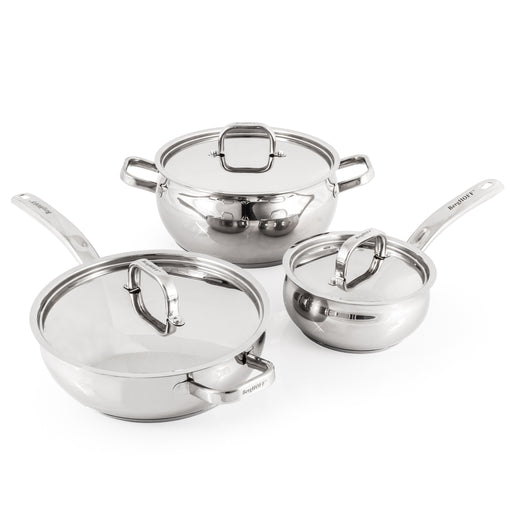 Image 1 of BergHOFF Belly Shape 6pc 18/10 Stainless Steel Cookware Set with SS Lids