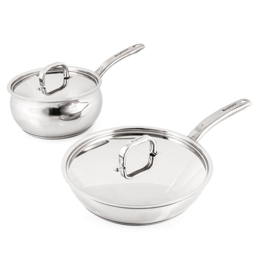 Image 1 of BergHOFF Belly Shape 3pc 18/10 Stainless Steel Skillet & Saucepan Cookware Set with SS Lids