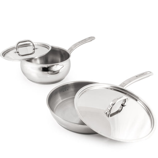 Image 2 of BergHOFF Belly Shape 3pc 18/10 Stainless Steel Skillet & Saucepan Cookware Set with SS Lids