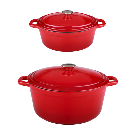 Image 1 of Neo 4Pc Cast Iron Cookware Set, 5qt. & 8qt. Dutch Ovens, Matching Lids, Red