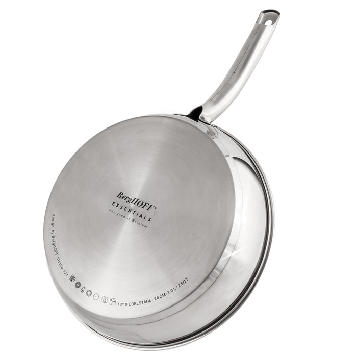 Image 5 of BergHOFF Belly Shape 3pc 18/10 Stainless Steel Fry Pan & Skillet Cookware Set with Glass Lid