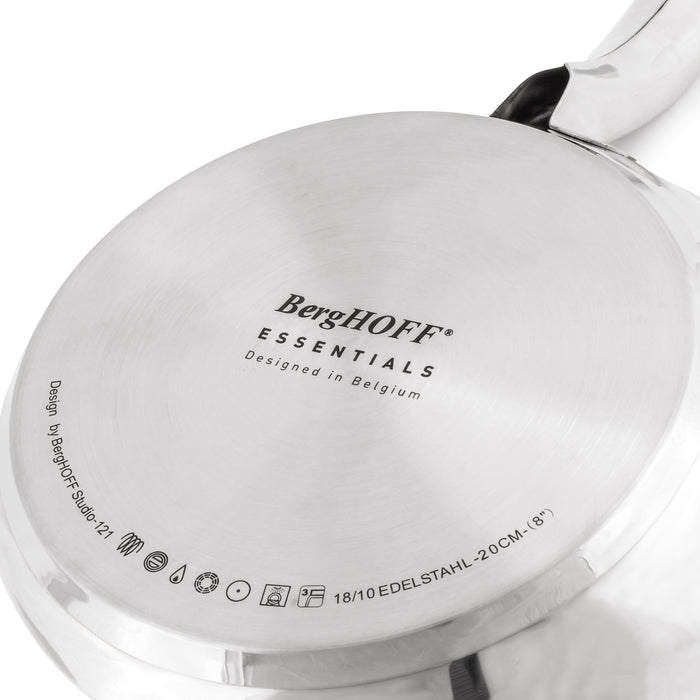 Image 7 of BergHOFF Belly Shape 3pc 18/10 Stainless Steel Fry Pan & Skillet Cookware Set with Glass Lid