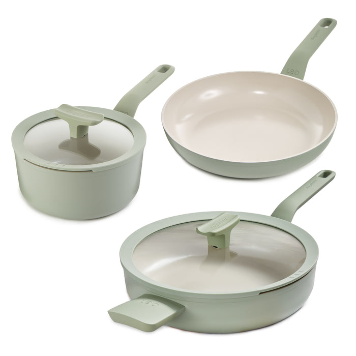 Image 1 of BergHOFF Leo Balance 5pc Non-stick Aluminum Cookware Set, Glass Lids, Sage