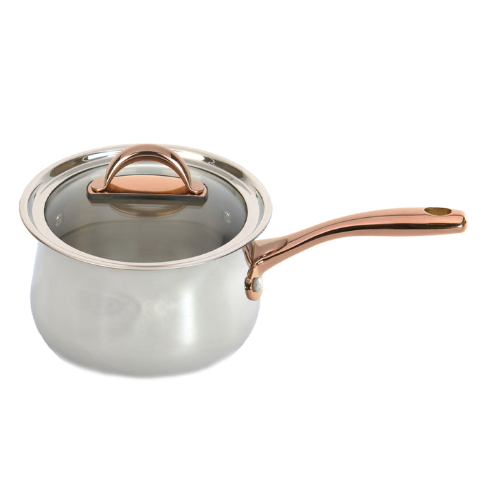 Image 2 of Ouro Gold 5Pc 18/10 Stainless Steel Starter Set, Glass Lids, Rose Gold Handles