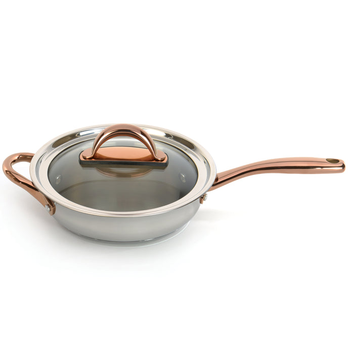 Image 7 of Ouro Gold 5Pc 18/10 Stainless Steel Starter Set, Glass Lids, Rose Gold Handles