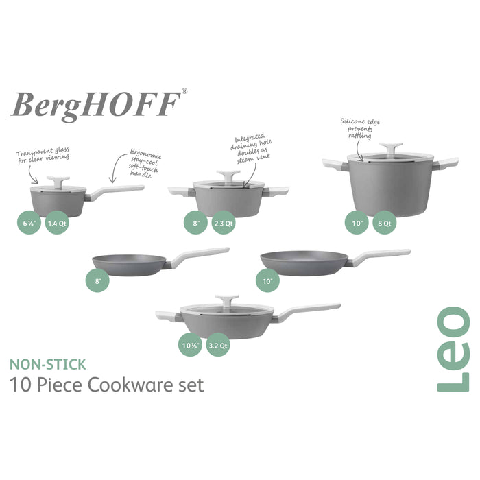 Image 9 of BergHOFF Leo 10Pc Non-stick Ceramic Cookware Set With Glass lid, Grey