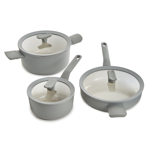 Image 1 of BergHOFF Balance 6Pc Non-stick Ceramic Cookware Set With Glass Lid, Recycled Aluminum, Moonmist
