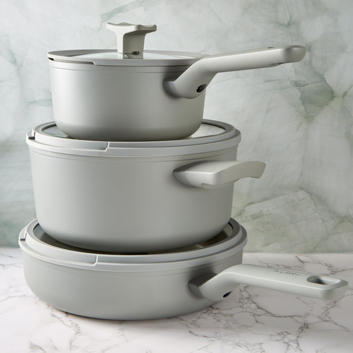 Image 3 of BergHOFF Balance 6Pc Non-stick Ceramic Cookware Set With Glass Lid, Recycled Aluminum, Moonmist