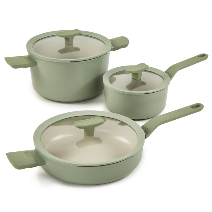 Image 1 of BergHOFF Balance 6Pc Non-stick Ceramic Cookware Set With Glass Lid, Recycled Aluminum, Sage