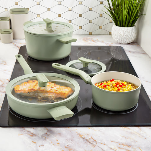 Image 2 of BergHOFF Balance 6Pc Non-stick Ceramic Cookware Set With Glass Lid, Recycled Aluminum, Sage