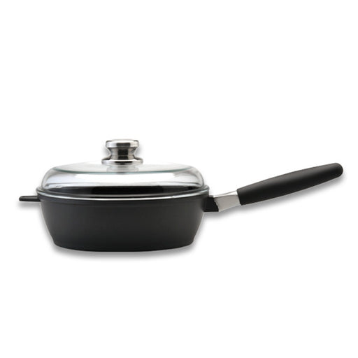 Image 1 of Scala Non-stick Cast Aluminum 9.5" Sautepan 3Qt., Glass Lid, Detachable Handle, Black