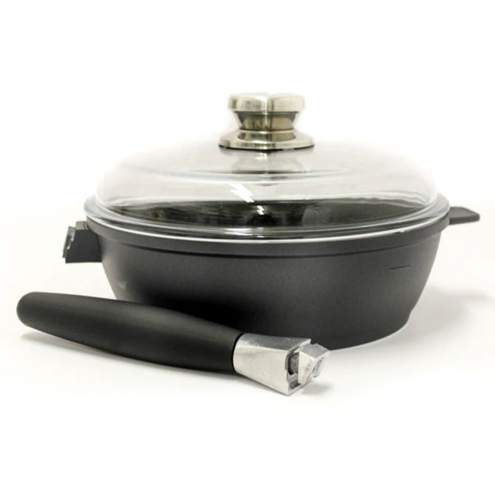 Image 3 of Scala Non-stick Cast Aluminum 9.5" Sautepan 3Qt., Glass Lid, Detachable Handle, Black