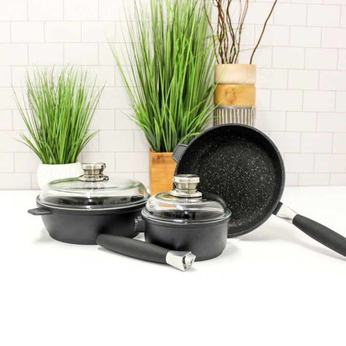 Image 5 of Scala Non-stick Cast Aluminum 9.5" Sautepan 3Qt., Glass Lid, Detachable Handle, Black