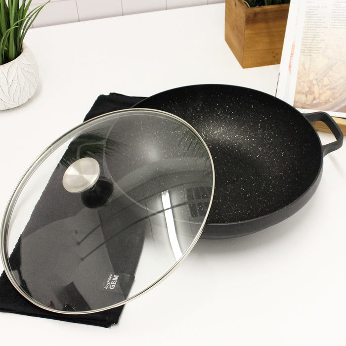 Image 4 of BergHOFF GEM Non-stick 12.5" Chinese Wok 5.7Qt., Black, Glass Lid