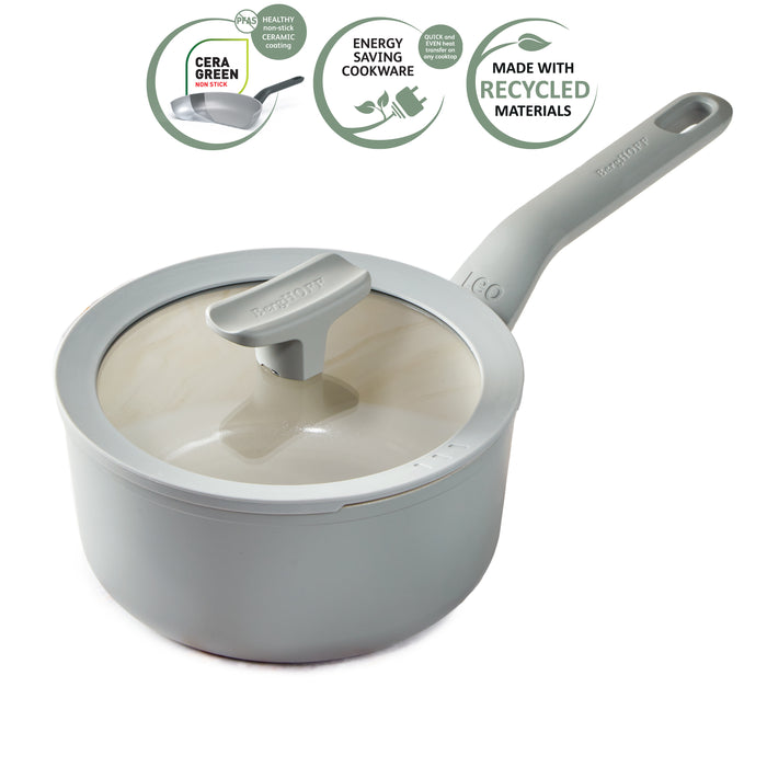 Image 8 of BergHOFF Balance Non-stick Ceramic Saucepan 7", 2.1qt. With Glass Lid, Recycled Aluminum, Moonmist