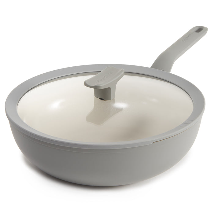 Image 1 of BergHOFF Balance Non-stick Ceramic Wok Pan 11", 4.4qt. With Glass Lid, Recycled Aluminum, Moonmist