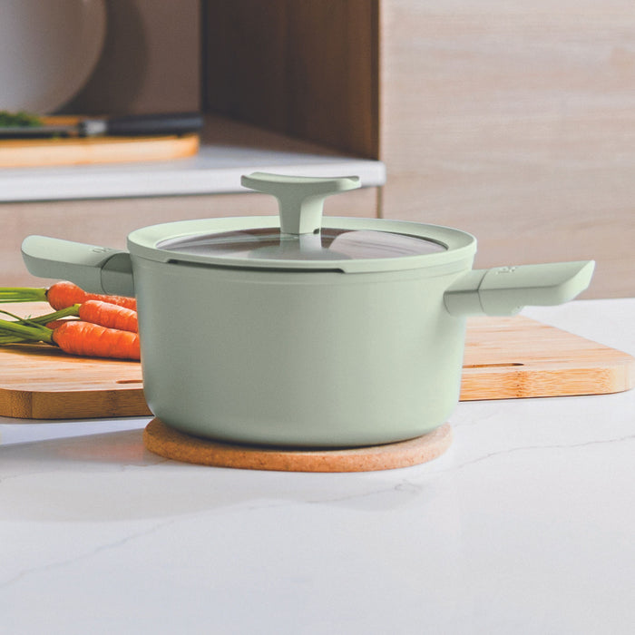 Image 5 of BergHOFF Balance Non-stick Ceramic Stockpot 8", 3.3qt. With Glass Lid, Recycled Aluminum, Sage